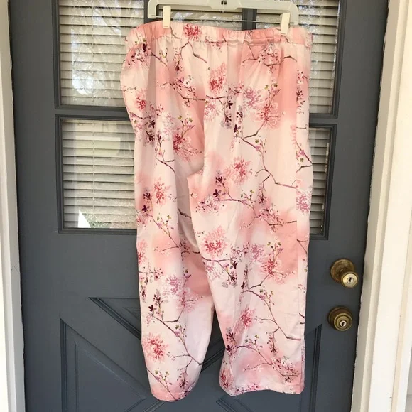 Jones New York Pink Floral Cherry Blossom Satin Pajama Lounge Pants Size XL - Picture 2 of 7